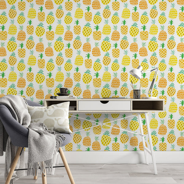 Pineapple Pattern Removable Wallpaper, Cool Fruit Wall Cling, Food , Modern Home Decor, Pretty Decorative Wall Mural Decal