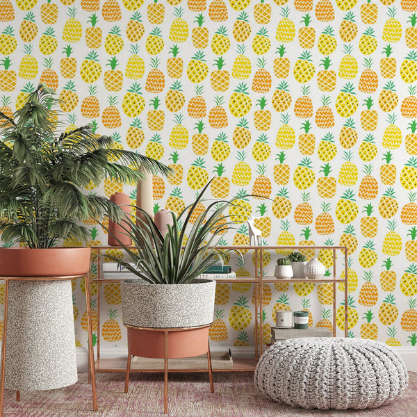 Pineapple Pattern Removable Wallpaper, Cool Fruit Wall Cling, Food , Modern Home Decor, Pretty Decorative Wall Mural Decal