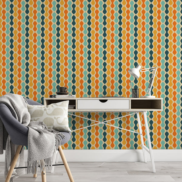 Colorful Shapes Removable Wallpaper, Vintage Pattern Wall Cling, Funky , Mid Century Modern Decor, Pretty Wall Mural Decal