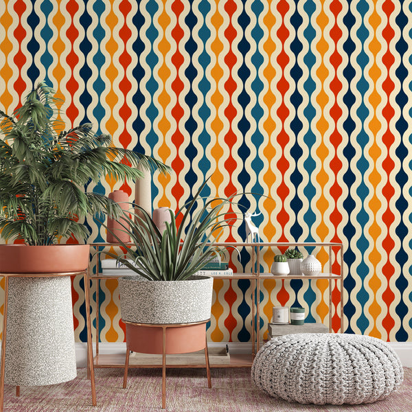 70s Rainbow Removable Wallpaper, Cool Funky Wall Cling, Colorful , Mid Century Modern Decor, Vintage Pattern Wall Mural Decal