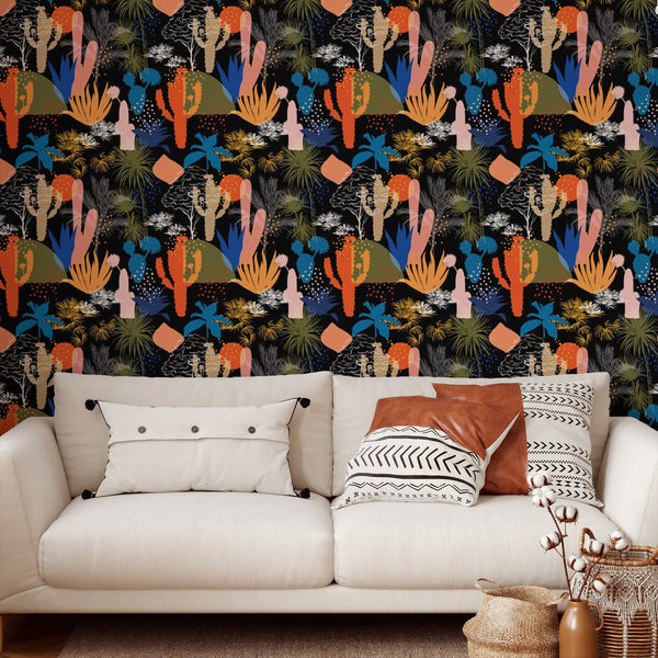 Desert Pattern Removable Wallpaper, Cool Colorful Wall Cling, Succulent , Modern Home Decor, Decorative Wall Mural Decal