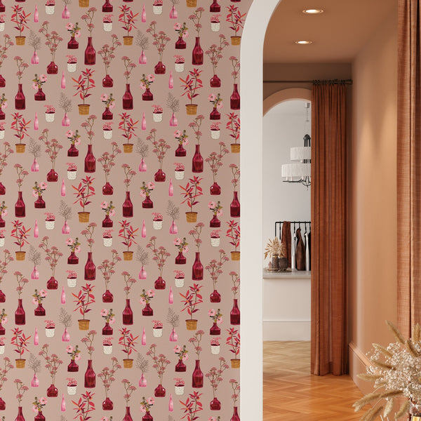 Floral Pattern Removable Wallpaper, Pretty Pink Wall Cling, Botanical , Modern Home Decor, Cool Decorative Wall Mural Decal