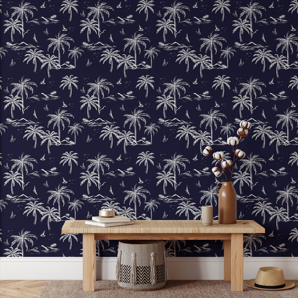 Palm Pattern Removable Wallpaper, Pretty Tree Wall Cling, Tropical , Modern Home Decor, Cool Decorative Wall Mural Decal