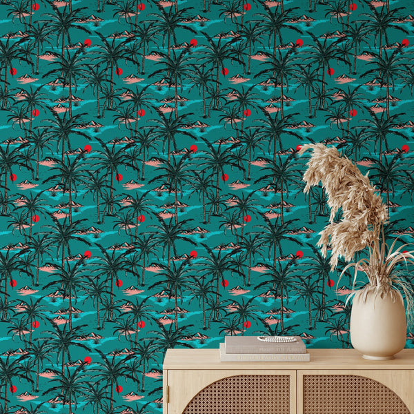 Palm Island Pattern Removable Wallpaper, Cool Tropical Wall Cling, Botanical , Modern Home Decor, Decorative Wall Mural Decal