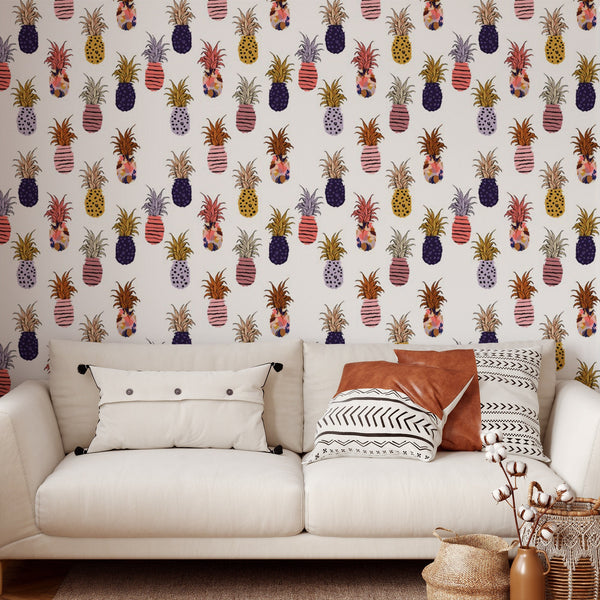 Pineapple Pattern Removable Wallpaper, Pretty Colorful Wall Cling, Fruit , Modern Home Decor, Cool Decorative Wall Mural Decal