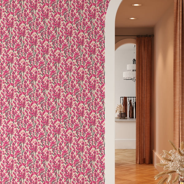 Nature Pattern Removable Wallpaper, Pretty Pink Wall Cling, Botanical , Modern Home Decor, Cool Decorative Wall Mural Decal