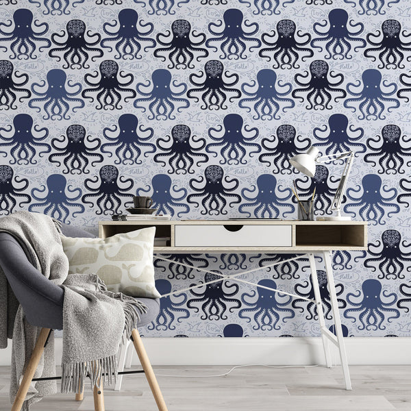 Octopus Pattern Removable Animal Wallpaper, Cool Ocean Wall Cling, Nautical , Modern Home Decor, Pretty Decorative Wall Mural Decal