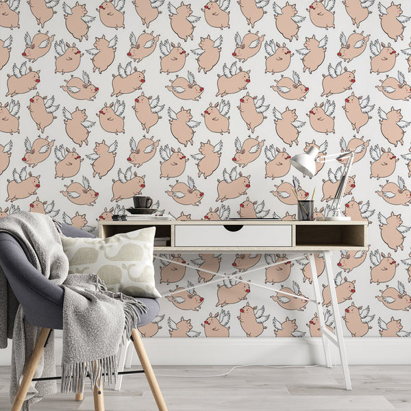 When Pigs Fly Pattern Removable Animal Wallpaper, Cool Funny Wall Cling, , Modern Home Decor, Decorative Wall Mural Decal