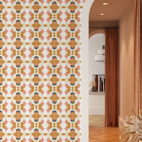 Orange Pattern Removable Wallpaper, Pretty Circles Wall Cling, Geometric , Modern Home Decor, Decorative Wall Mural Decal