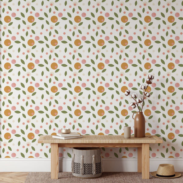 Abstract Pattern Removable Wallpaper, Pretty Fruit Wall Cling, Botanical , Modern Home Decor, Cool Decorative Wall Mural Decal