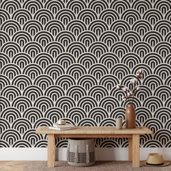 Half Moon Pattern Removable Wallpaper, Cool Shapes Wall Cling, Geometric , Modern Art Deco Decor, Decorative Wall Mural Decal