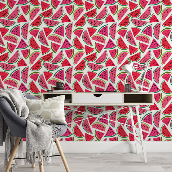 Watermelon Pattern Removable Wallpaper, Fruit Slices Wall Cling, Food , Modern Home Decor, Pretty Decorative Wall Mural Decal