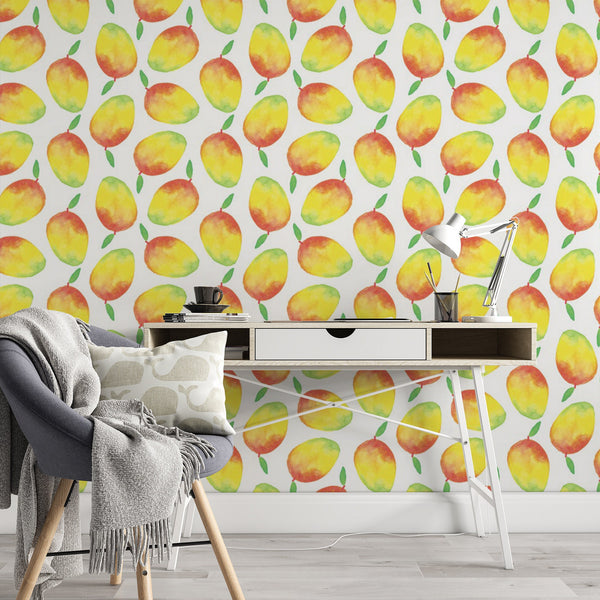 Mango Pattern Removable Wallpaper, Cool Fruit Wall Cling, Food , Modern Home Decor, Pretty Decorative Wall Mural Decal