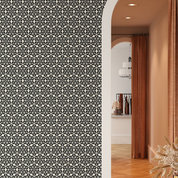 Black and White Star Pattern Wallpaper, Cool Self Adhesive Removable Wall Cling, Geometric , Decorative Wall Mural Decal