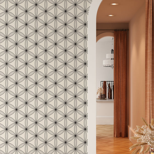 Abstract Flower Pattern Removable Wallpaper, Geometric Wall Cling, Artistic , Modern Home Decor, Decorative Wall Mural Decal