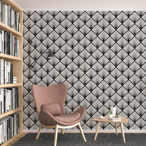Art Deco Pattern Removable Wallpaper, Cool Fan Shapes Wall Cling, Artistic , Modern Home Decor, Decorative Wall Mural Decal