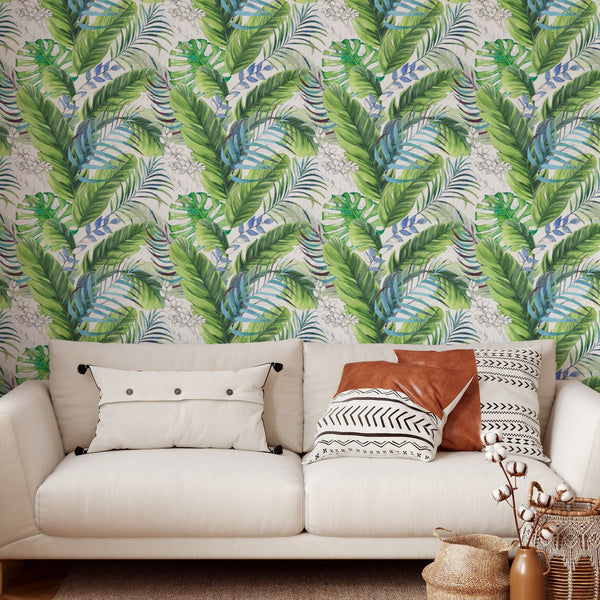 Tropical Pattern Removable Wallpaper, Pretty Leaf Wall Cling, Botanical , Modern Home Decor, Cool Decorative Wall Mural Decal