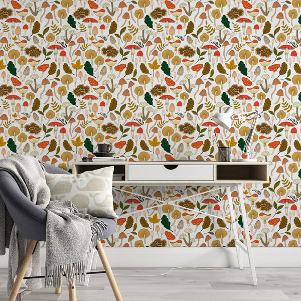 Mushroom Pattern Removable Wallpaper, Cool Colorful Wall Cling, Botanical , Modern Home Decor, Decorative Wall Mural Decal