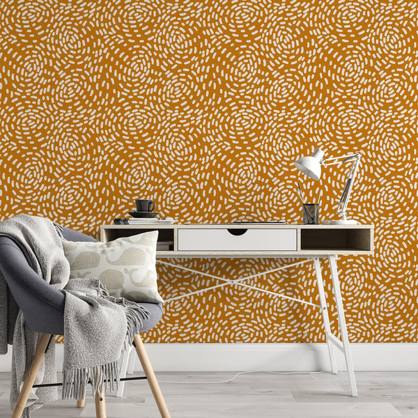 Orange and White Removable Wallpaper, Spiral Pattern Wall Cling, Shapes , Modern Home Decor, Decorative Wall Mural Decal