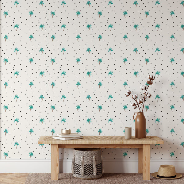 Palm Pattern Removable Wallpaper, Pretty Polka Dots Wall Cling, Botanical , Modern Home Decor, Decorative Wall Mural Decal