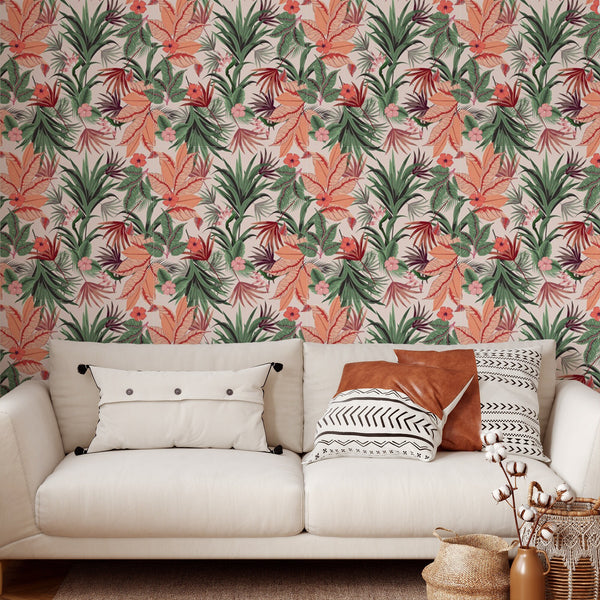 Palm Pattern Removable Wallpaper, Pretty Tropical Wall Cling, Botanical , Modern Home Decor, Cool Decorative Wall Mural Decal