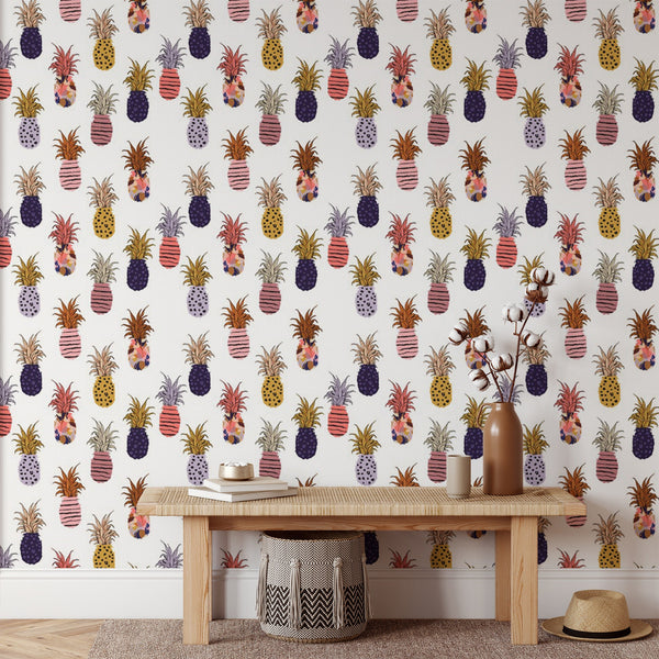 Pineapple Pattern Removable Wallpaper, Pretty Colorful Wall Cling, Fruit , Modern Home Decor, Cool Decorative Wall Mural Decal