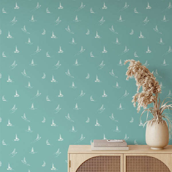 Boat Pattern Removable Wallpaper, Pretty Green Wall Cling, Nautical , Modern Home Decor, Cool Decorative Wall Mural Decal