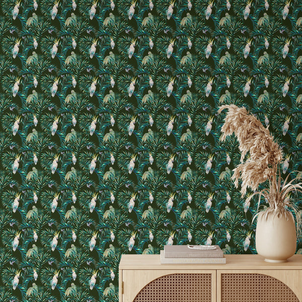 Parrot Pattern Removable Wallpaper, Pretty Green Wall Cling, Botanical , Modern Home Decor, Decorative Wall Mural Decal
