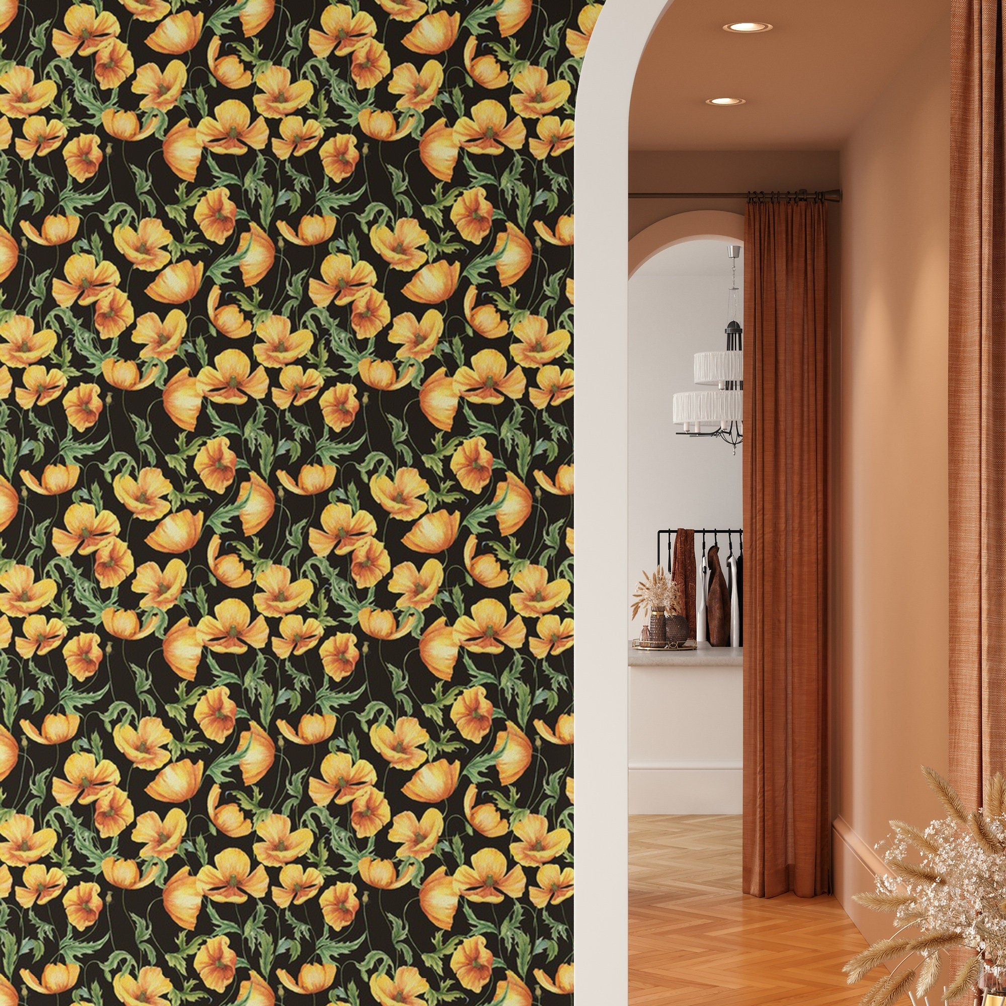Buttercup Floral Pattern Removable Wallpaper, Flower Wall Cling, Botan