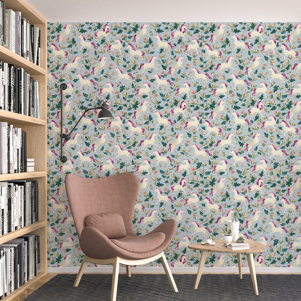 Horse Pattern Removable Wallpaper, Cute Floral Wall Cling, Animal , Modern Home Decor, Pretty Decorative Wall Mural Decal