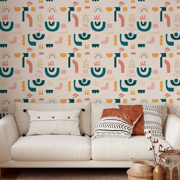 Shapes Pattern Removable Wallpaper, Pretty Colorful Wall Cling, Abstract , Modern Home Decor, Cool Decorative Wall Mural Decal