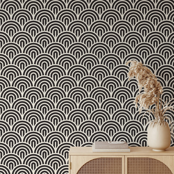 Half Moon Pattern Removable Wallpaper, Cool Shapes Wall Cling, Geometric , Modern Art Deco Decor, Decorative Wall Mural Decal