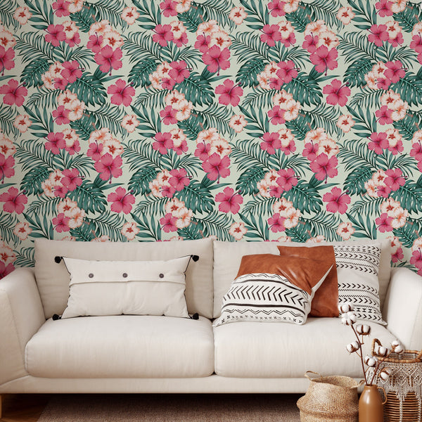 Passion Flower Pattern Removable Wallpaper, Floral Wall Cling, Botanical , Modern Home Decor, Cool Decorative Wall Mural Decal