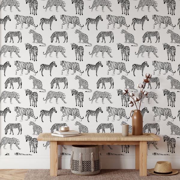 Animal Pattern Removable Wallpaper, Cool Jungle Wall Cling, Safari , Modern Home Decor, Decorative Wall Mural Decal