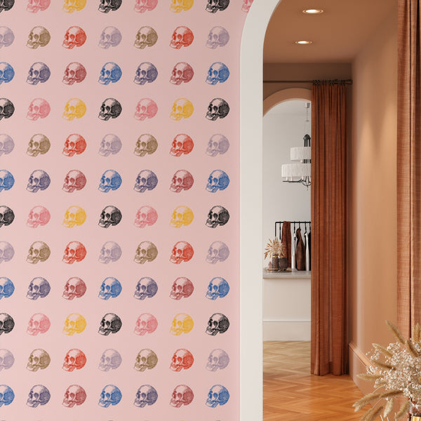 Colorful Skull Pattern Removable Wallpaper, Macabre Wall Cling, Artistic , Modern Home Decor, Decorative Wall Mural Decal