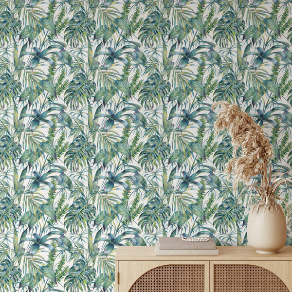 Tropical Pattern Removable Wallpaper, Cool Plant Wall Cling, Botanical , Modern Home Decor, Pretty Decorative Wall Mural Decal