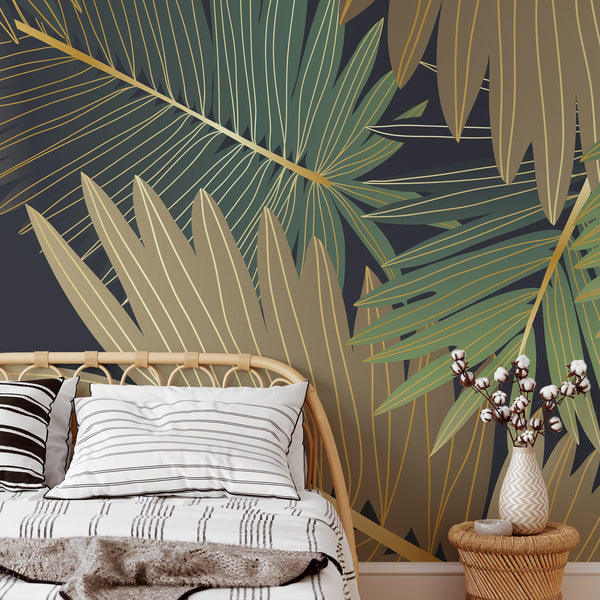 Tropical Pattern Removable Wallpaper, Pretty Leaf Wall Cling, Botanical , Modern Home Decor, Cool Decorative Wall Mural Decal