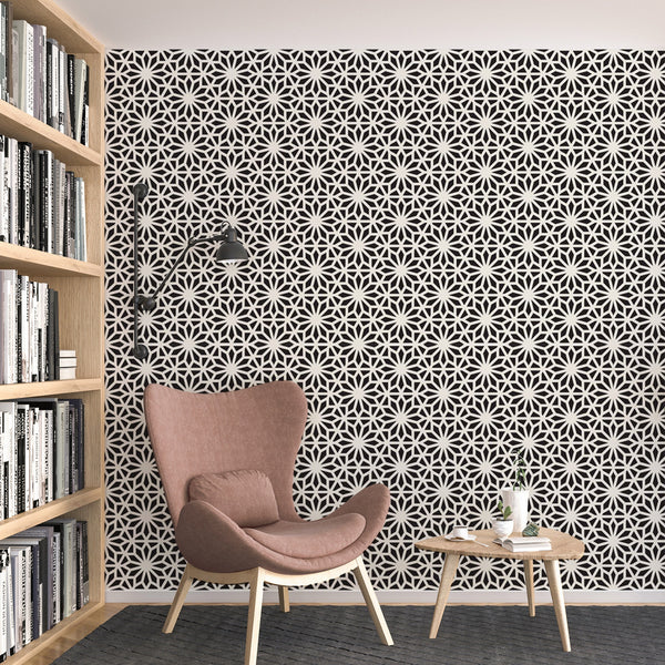 Black and White Pattern Removable Wallpaper, Pretty Geometric Wall Cling, Artistic , Cool Decorative Wall Mural Decal