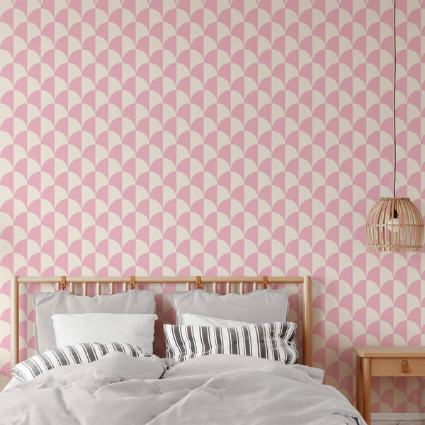 Pink Pattern Removable WAllpaper, Pretty Shapes Wall Cling, Artistic , Modern Home Decor, Cool Decorative Wall Mural Decal