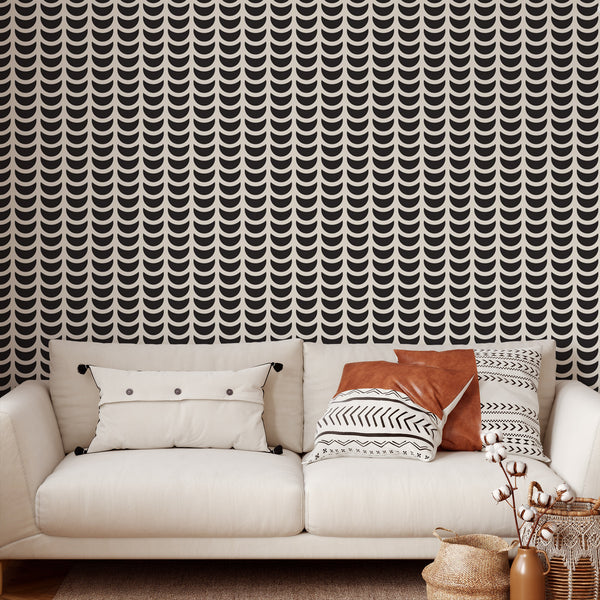 Crescent Moon Pattern Removable Wallpaper, Geometric Wall Cling, Artistic , Modern Home Decor, Decorative Wall Mural Decal