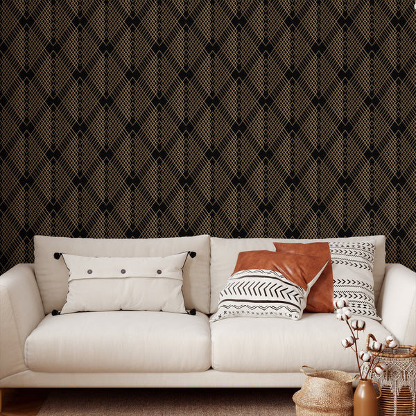 Art Deco Pattern Removable Wallpaper, Pretty Shapes Wall Cling, Geometric , Cool Room Decor, Decorative Wall Mural Decal