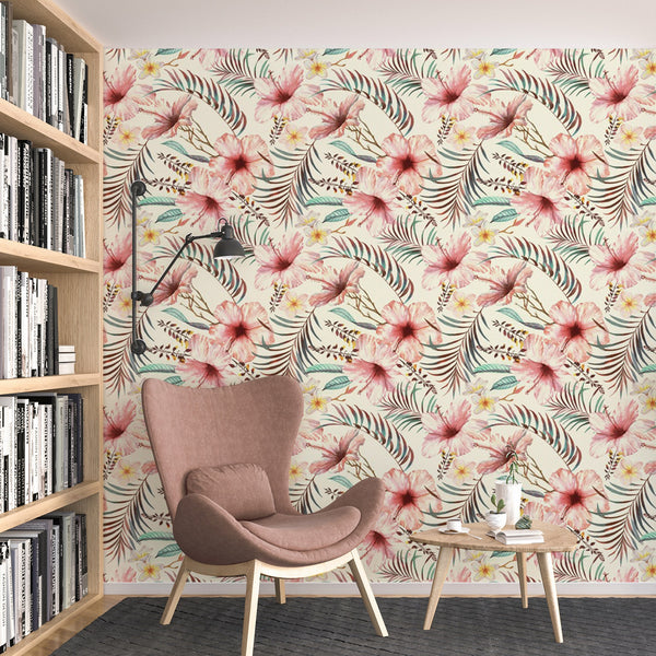 Tropical Pattern Removable Wallpaper, Pretty Floral Wall Cling, Botanical , Modern Home Decor, Decorative Wall Mural Decal