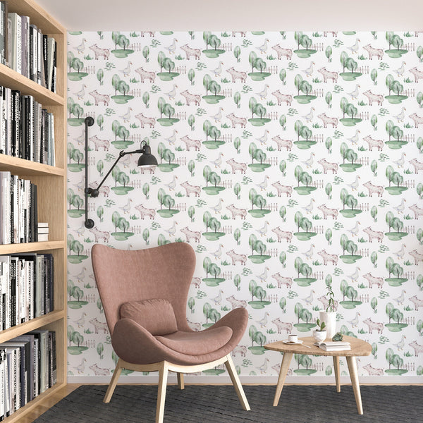Animal Pattern Removable Wallpaper, Cute Farm Wall Cling, Pretty , Modern Home Decor, Cool Decorative Wall Mural Decal