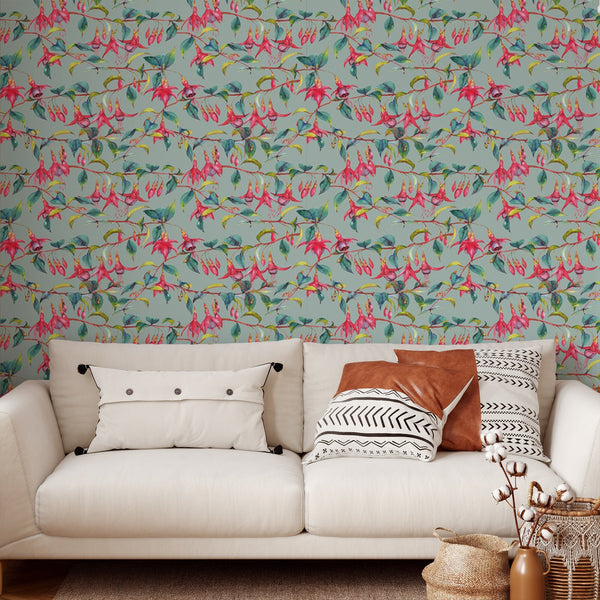 Tropical Flower Pattern Removable Wallpaper, Floral Wall Cling, Botanical , Modern Home Decor, Decorative Wall Mural Decal