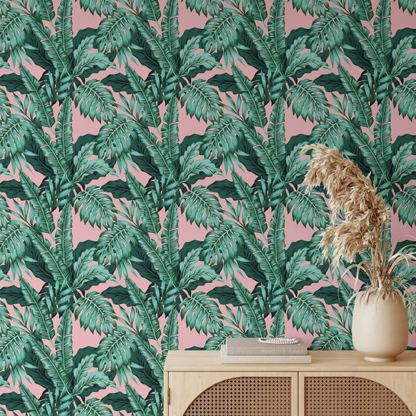 Palm Leaf Pattern Removable Wallpaper, Pretty Tropical Wall Cling, Botanical , Modern Home Decor, Decorative Wall Mural Decal