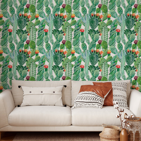 Cactus Pattern Removable Wallpaper, Pretty Desert Wall Cling, Succulent , Modern Home Decor, Decorative Wall Mural Decal