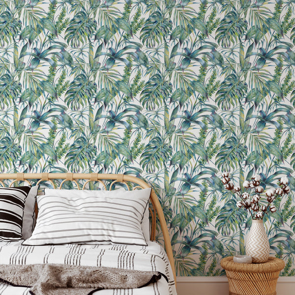 Tropical Pattern Removable Wallpaper, Cool Plant Wall Cling, Botanical , Modern Home Decor, Pretty Decorative Wall Mural Decal