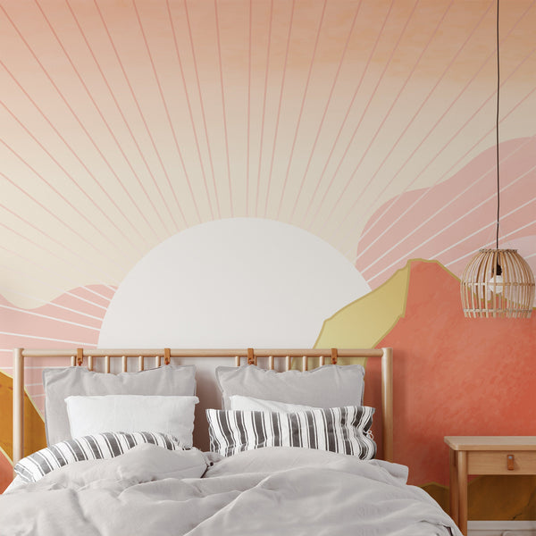 Mountain Removable Wallpaper, Pretty Sunrise Wall Cling, Abstract , Modern Home Decor, Decorative Wall Mural Decal