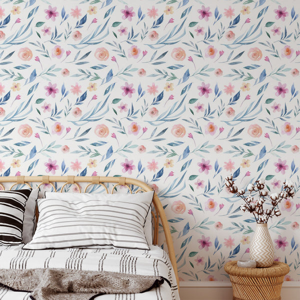 Flower Pattern Removable Wallpaper, Pretty Floral Wall Cling, Botanical , Modern Home Decor, Cool Decorative Wall Mural Decal