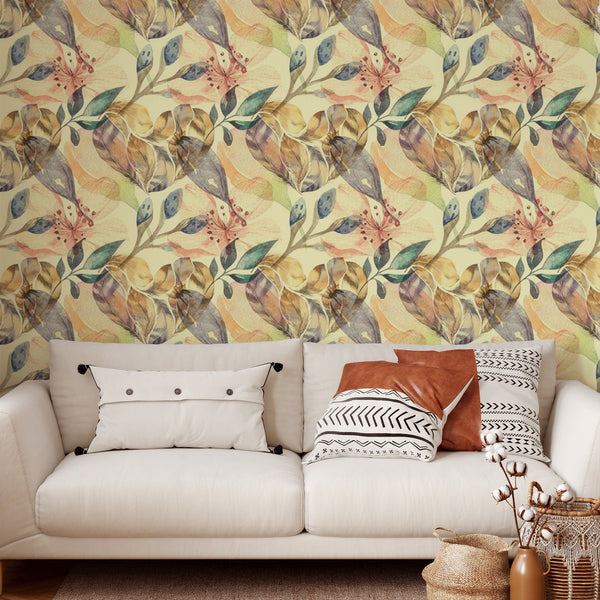 Floral Pattern Removable Wallpaper, Pretty Leaf Wall Cling, Botanical , Modern Home Decor, Cool Decorative Wall Mural Decal
